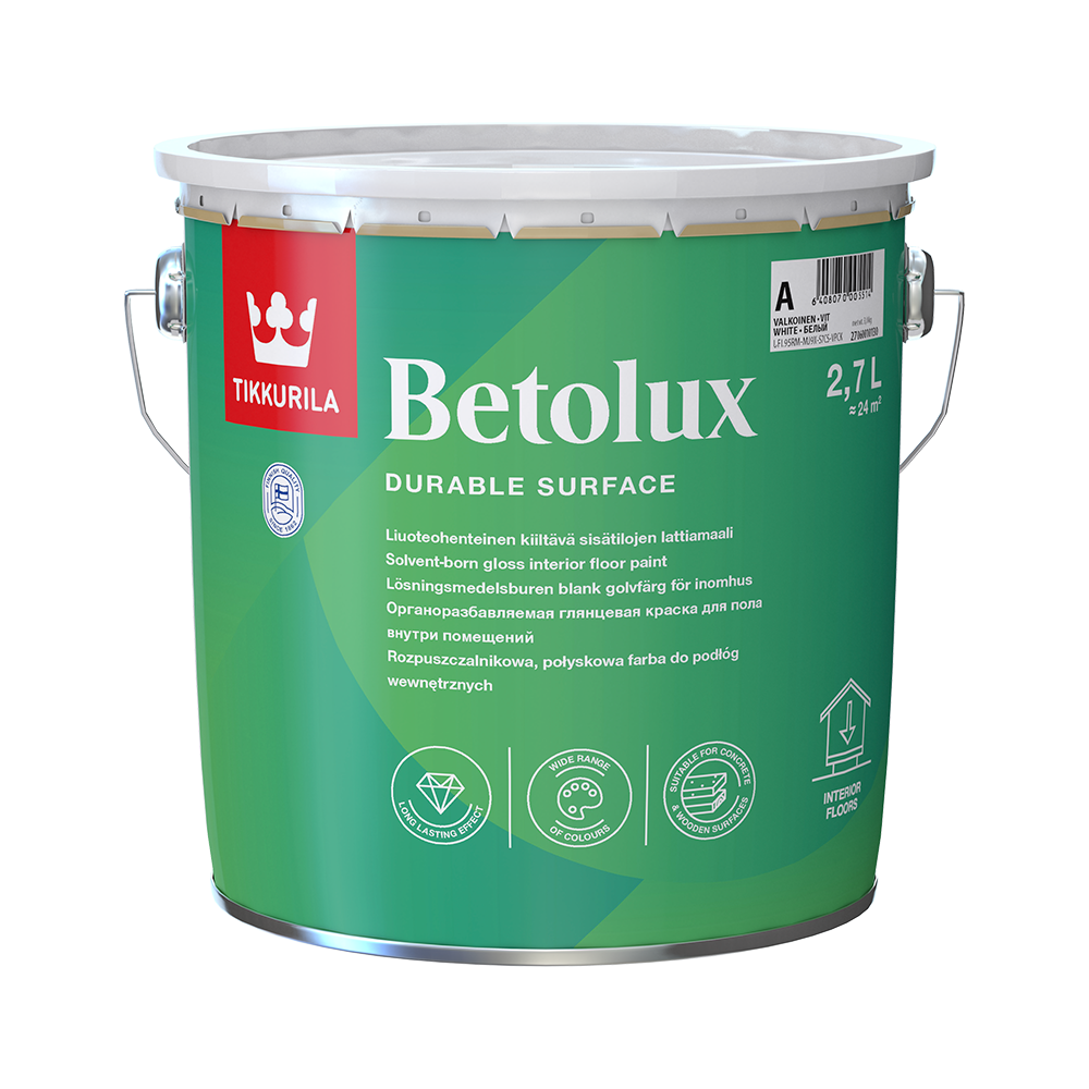 Емаль алкідна TIKKURILA Фарба Бетолюкс біла глянець 2,7 л 3кг